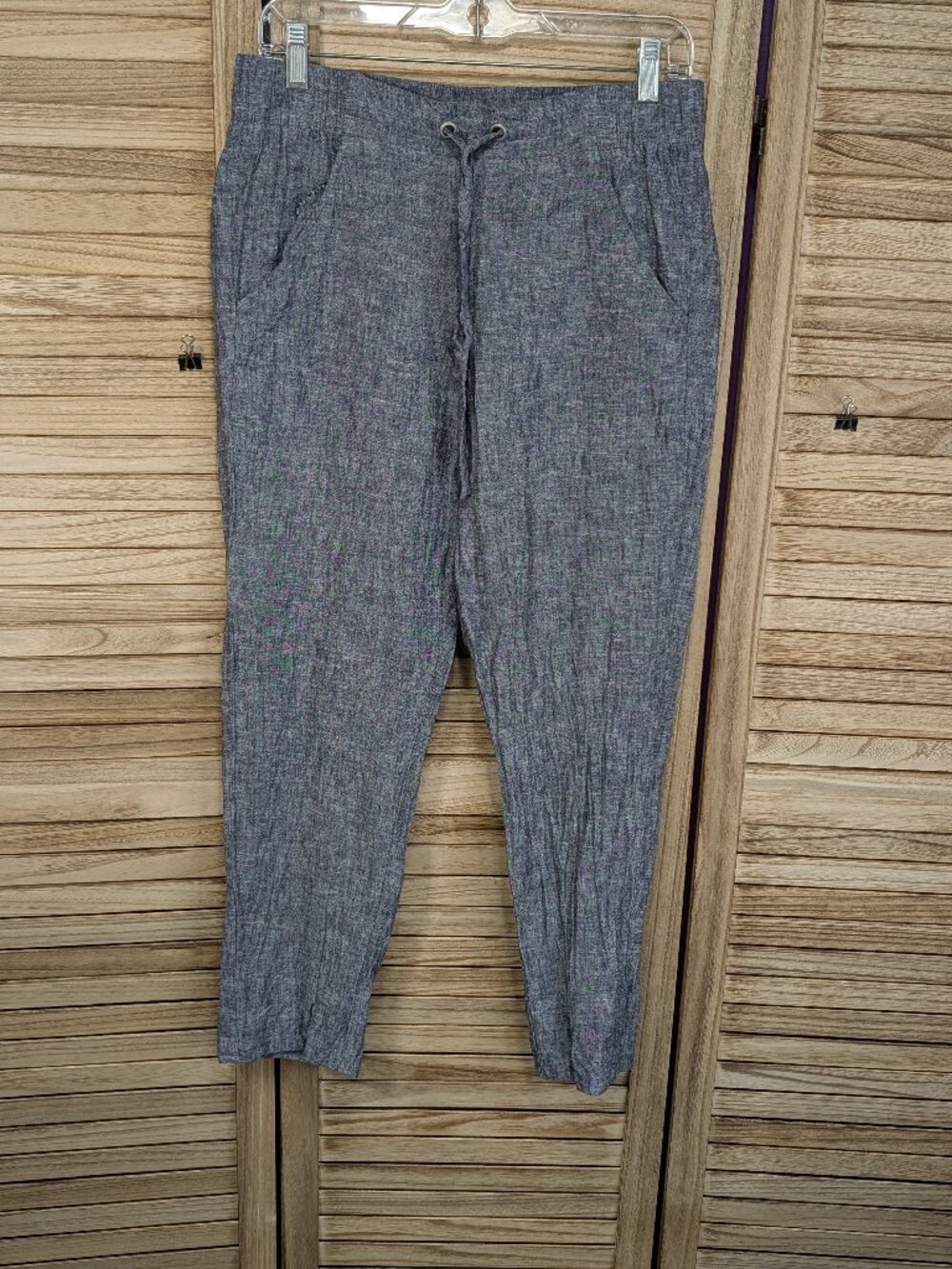 Van Heusen Drawstring Casual Pants 55% Linen Blue Size 8